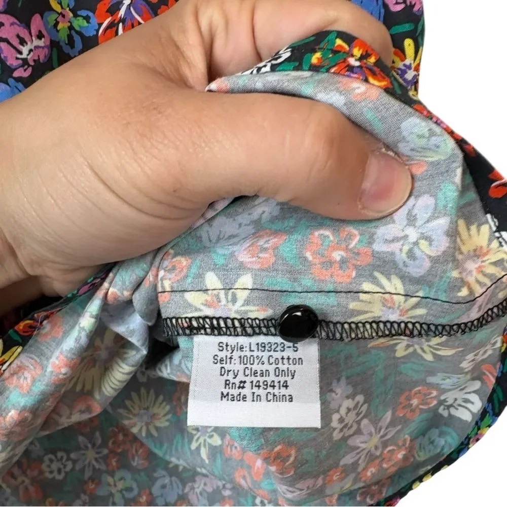 Johnny Was Jade NWT Dark Floral Puff Balloon Sleeve RISA POPLIN‎ BLOUSE XL